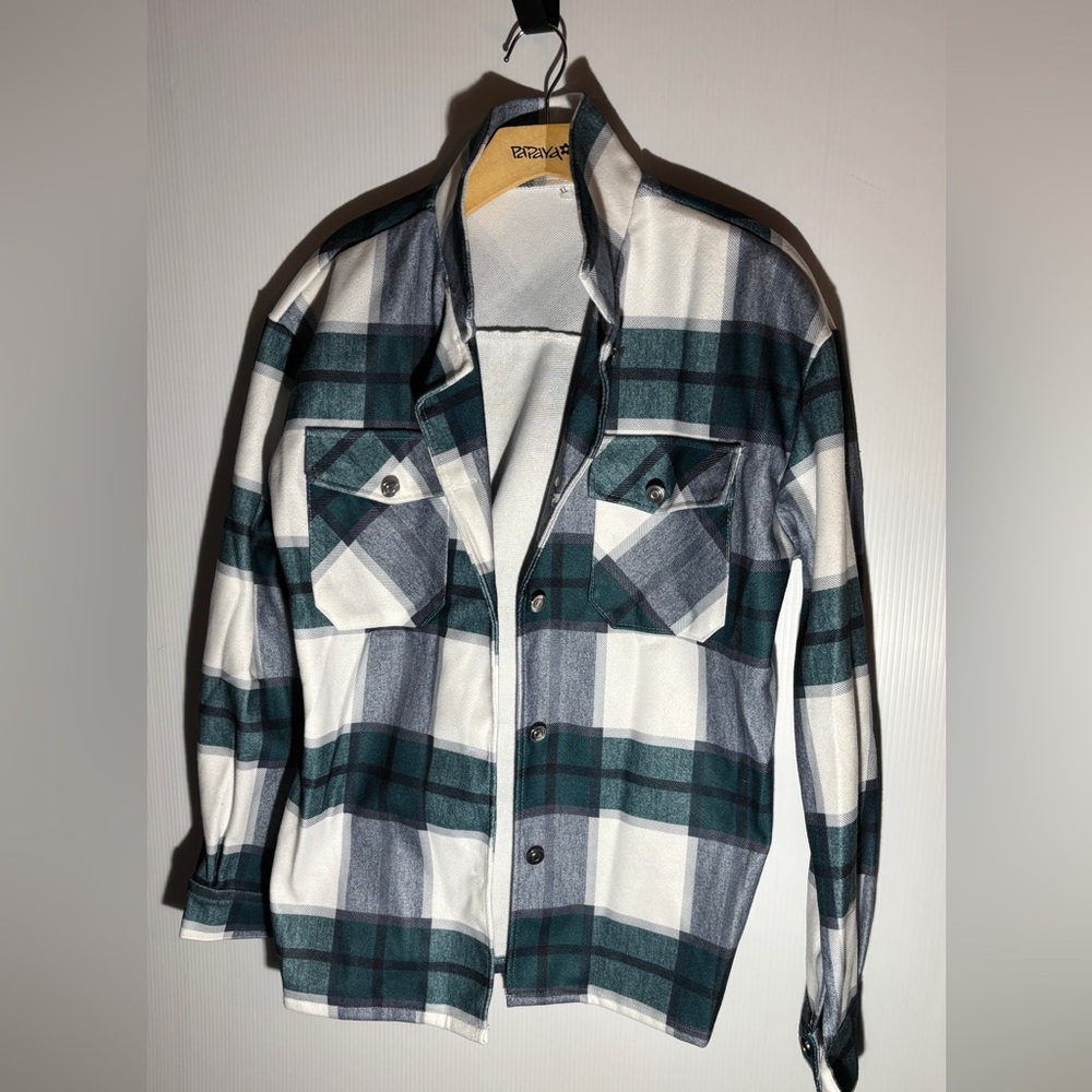 Green and White Plaid Womens Jacket